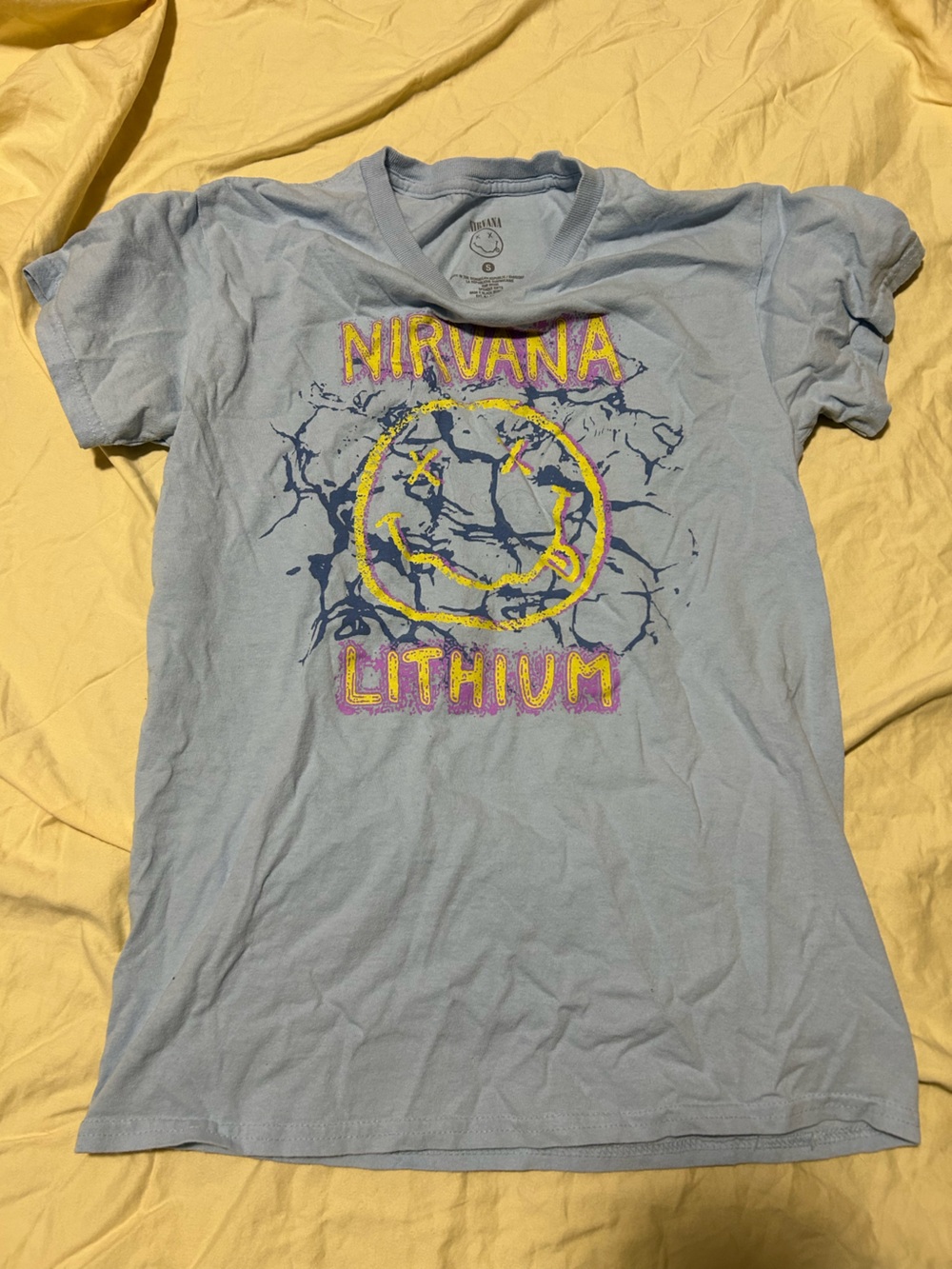 NIRVANA Light Blue 'Lithium' Smiley Graphic Tee